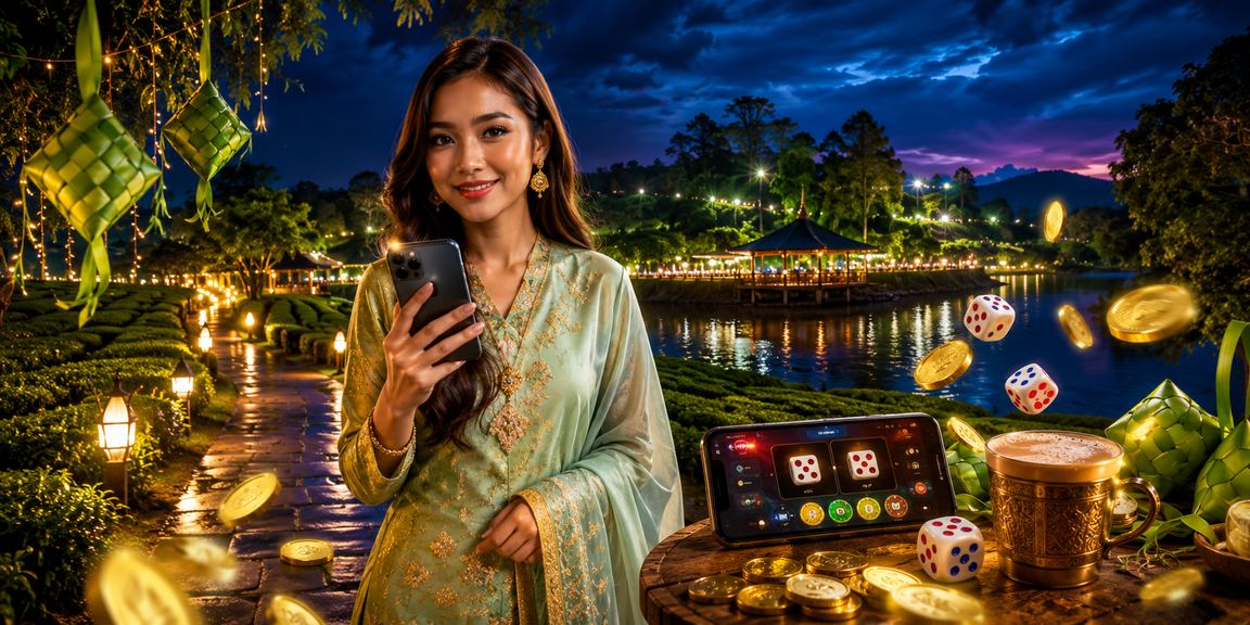 Permainan dadu tradisional Malaysia dalam suasana Hari Raya